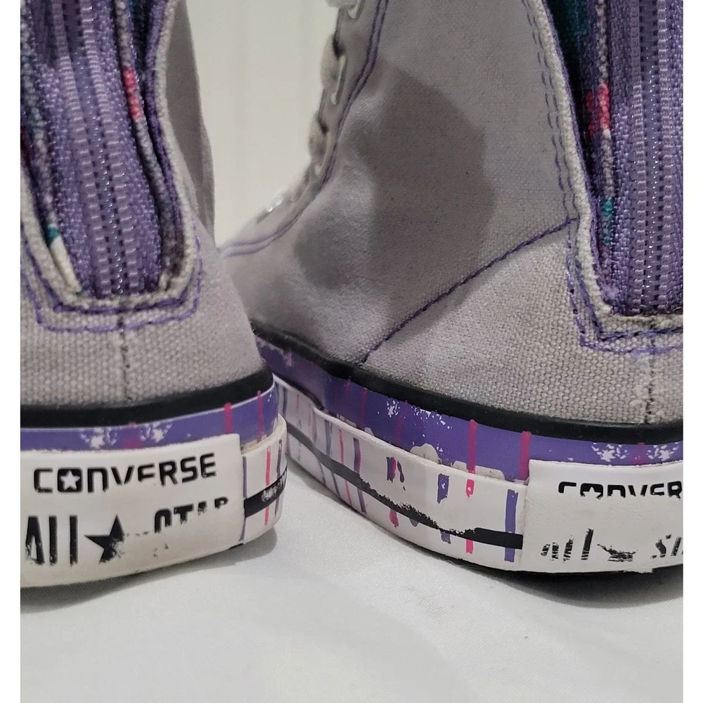 Converse Chuck Taylor All Star Kid 1 Gray Purple Paint Drip Zip High Top Sneaker